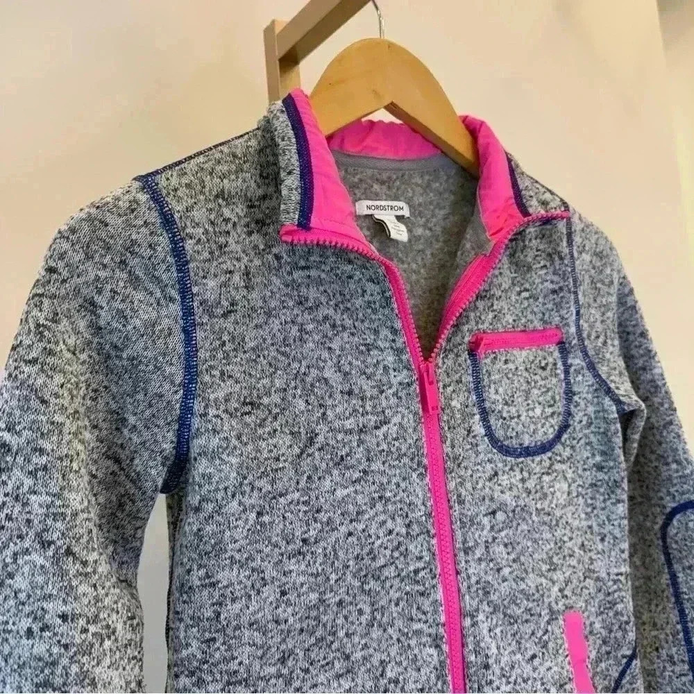 Nordstrom Girls Gray Full Zip Jacket Size Large Neon Accents Casual Warm